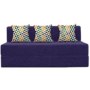 urban decor  639 x 639 feet three seater  folding sofa cum bed - perfect for guests - jute fabric washable cover - purple