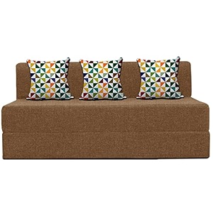 urban decor  639 x 639 feet three seater  folding sofa cum bed - perfect for guests - jute fabric washable cover - golden