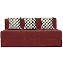 Urban Decor | 6' X 6' Feet, Three Seater | Folding Sofa Cum Bed - Perfect for Guests - Jute Fabric Washable Cover - Red