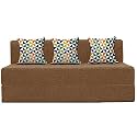 Urban Decor | 6' X 6' Feet, Three Seater | Folding Sofa Cum Bed - Perfect for Guests - Jute Fabric Washable Cover - Golden