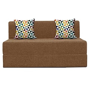 urban decor golden - 439 x 639 feet 2 - seater  folding sofa cum bed - perfect for guests - jute fabric washable cover