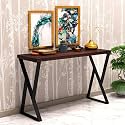 Urban Decor Modern Console Table in Sleek Black Rods Design in Metal with Wooden top - LxWxH = 30x100x75 cm