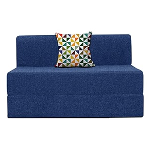 urban decor  one seater 339 x 639 feet  folding sofa cum bed - perfect for guests - jute fabric washable cover  blue