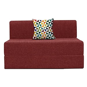 urban decor  single seater  folding sofa cum bed - perfect for guests - jute fabric washable cover red - 339 x 639 feet