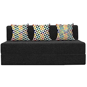 urban decor  three - seater 639 x 639 feet black color  folding sofa cum bed - perfect for guests - jute fabric washable cover