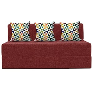urban decor  three seater folding sofa cum bed - perfect for guests - jute fabric washable cover  539 x 639 feet red