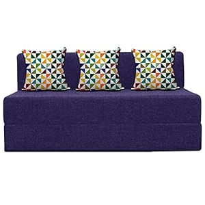 urban decor  three seater folding sofa cum bed - perfect for guests - jute fabric washable cover  539 x 639 feet purple