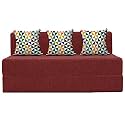 Urban Decor ( Three Seater Folding Sofa Cum Bed - Perfect for Guests - Jute Fabric Washable Cover | 5' X 6' Feet, Red