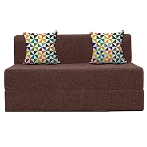urban decor  two - seater 439 x 639 feet  folding sofa cum bed - perfect for guests - jute fabric washable cover  brown color