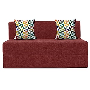 urban decor  two-seater  folding sofa cum bed - perfect for guests - jute fabric washable cover  439 x 639 ft red color 
