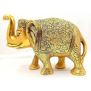 urban haat metal elephant showpiece 4 inch aluminium gold plated 1 piece