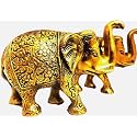 URBAN HAAT Metal Elephant Showpiece, 4 Inch, Aluminium Gold Plated, 2 Piece
