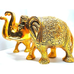 urban haat metal elephant showpiece 5 inch aluminium gold plated 2 piece
