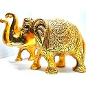 URBAN HAAT Metal Elephant Showpiece, 5 Inch, Aluminium Gold Plated, 2 Piece
