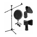Urban Infotech 3 Leg Boom Double Microphone Stand NB-200 Adjustable Mic Stand with 2 Mic Clip Holders & Pop Filter Mike Stand for BM800 Condenser Singing, Speech, Stage and Studio Recording NA (Black) Microphone Stand