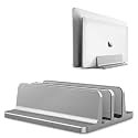 Urban Kings 2 Slot Double Vertical Laptop Stand for Desk Aluminum Adjustable Size &amp; Space Saver Desktop Holder with Adjustable Dock Size for All laptops Size 13" 14" 15.6" 17 inch