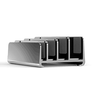 urban kings 4 slot double vertical laptop stand for desk aluminum adjustable size amp space saver desktop holder with adjustable dock size for all laptops size 1334 1434 15634 17 inch four silver