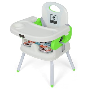 urban kings deluxe comfort 4 in 1 folding booster seat high chair toddlers booster seat for eating with 3-point harness secures baby tightly while you feed -dishwasher safe tray green