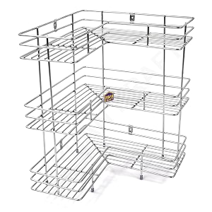 urban kraft stainless steel 3 tier l-shape kitchen corner rack - triple layer multipurpose kitchenbatrhroom storage standshelf for kitchen accessories - heavy guage amp mirror polished