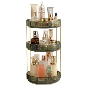 urban luxy 360 rotating makeup organizervanity organizer for cosmeticsperfumes amp lipsticks  clear countertop cosmetic storage rack for bathroom dressing table amp vanity  vintage green 3 tier