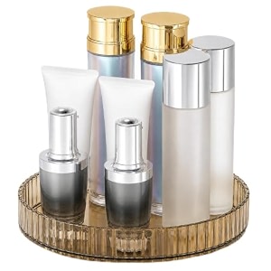urban luxy 360 rotating vanity organizer  makeup organizer for cosmetics skincare perfume amp lipsticks  clear countertop dressing table storage rack  amber gold 1 tier