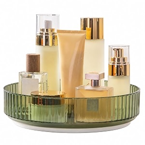 urban luxy 360 rotating vanity organizer  makeup organizer for cosmetics skincare perfume amp lipsticks  clear countertop dressing table storage rack  vintage green 1 tier