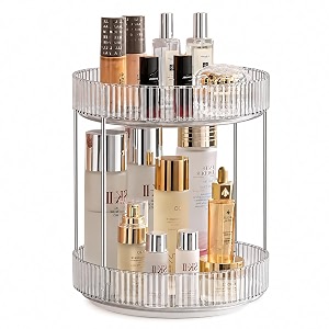 urban luxy 360 rotating vanity organizer  makeup organizer for cosmetics skincare perfume amp lipsticks  clear countertop dressing table storage rack  transparent 2 tier