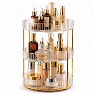 urban luxy 360 rotating vanity organizer  makeup organizer for cosmetics skincare perfume amp lipsticks  clear countertop dressing table storage rack  3 tier transparent