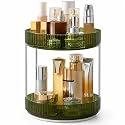 URBAN LUXY 360° Rotating Vanity Organizer | Makeup Organizer for Cosmetics, Skincare, Perfume &amp; Lipsticks | Clear Countertop Dressing Table Storage Rack | Vintage Green, 2 Tier