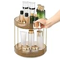 URBAN LUXY 360° Rotating Vanity Organizer | Makeup Organizer for Cosmetics, Skincare, Perfume &amp; Lipsticks | Clear Countertop Dressing Table Storage Rack | Amber Gold, 2 Tier