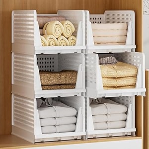 urban luxy foldable amp stackable clothes organizer for wardrobe shirt storage stacker for clothes  6pcs  white
