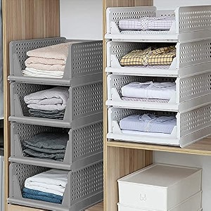 urban luxy foldable amp stackable clothes organizer for wardrobe shirt storage stacker for clothes  6pcs  grey