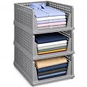URBAN LUXY Storage Organizer | Wardrobe Organizer for Clothes | Cupboard Organizer | Foldable Shirt Stacker Box | Cloth Box for Almirah | Closet Storage Basket (Grey, 1PCS)