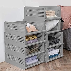 urban luxy storage organizer  wardrobe organizer for clothes  cupboard organizer  foldable shirt stacker box  cloth box for almirah  closet storage basket grey 12pcs