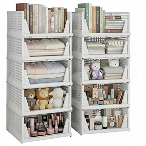 urban luxy foldable amp stackable clothes organizer for wardrobe shirt storage stacker for clothes  8pcs  white