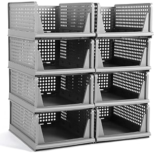 urban luxy storage organizer  wardrobe organizer for clothes  cupboard organizer  foldable shirt stacker box  cloth box for almirah  closet storage basket grey 8pcs