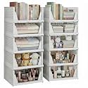 URBAN LUXY Foldable &amp; Stackable Clothes Organizer for Wardrobe |Shirt Storage Stacker for Clothes | 8PCS | White
