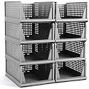 URBAN LUXY Storage Organizer | Wardrobe Organizer for Clothes | Cupboard Organizer | Foldable Shirt Stacker Box | Cloth Box for Almirah | Closet Storage Basket (Grey, 8PCS)