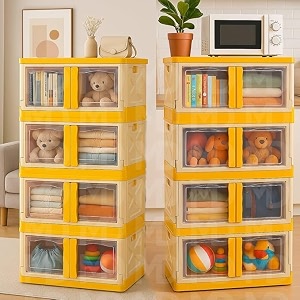 urban luxy foldable storage binmultipurpose book amp clothes organizerstackable cupboard for bedroomliving room amp officecollapsible wardrobe for shoesbooksbookshelfstorage bin-2door orange2pcs