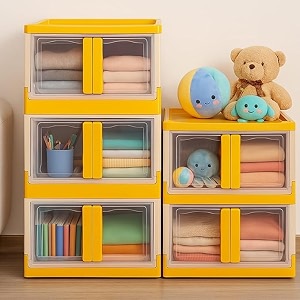 urban luxy foldable storage binmultipurpose book amp clothes organizerstackable cupboard for bedroomliving room amp officecollapsible wardrobe for shoesbooksbookshelfstorage bin-2door orange2pcs