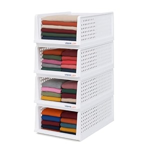 urban luxy foldable amp stackable clothes organizer for wardrobe shirt storage stacker for clothes  4pcs  white