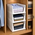 URBAN LUXY Foldable &amp; Stackable Clothes Organizer for Wardrobe |Shirt Storage Stacker for Clothes | 3PCS | White