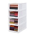 URBAN LUXY Foldable &amp; Stackable Clothes Organizer for Wardrobe |Shirt Storage Stacker for Clothes | 4PCS | White