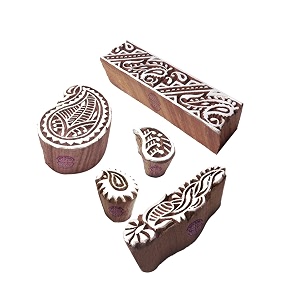 urban motif paisley and border wooden printing stamps set of 5