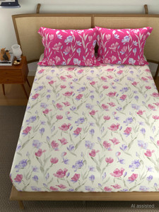 urban space cotton double flat 144 tc printed 1 bedsheet with 2 pillow covers