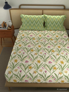 urban space cotton double flat 144 tc printed 1 bedsheet with 2 pillow covers