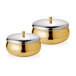 urban spoon raga double walled stainless steel serving bowl with lid  storage bowl gold set of 2pcs - 600 ml  800 ml