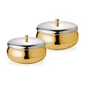 Urban Spoon Raga Double Walled Stainless Steel Serving Bowl with lid | Storage Bowl Gold Set of 2Pcs - 600 ml | 800 ml