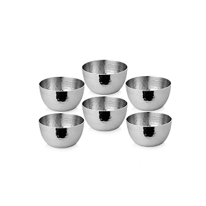 urban spoon stainless steel hammered mini bowl  hand crafted katori 6 pcs 200ml each dia - 8 cm