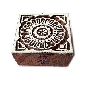 urban square flower pattern wood print textile stamp - diy henna fabric textile paper clay pottery block printing stamp
